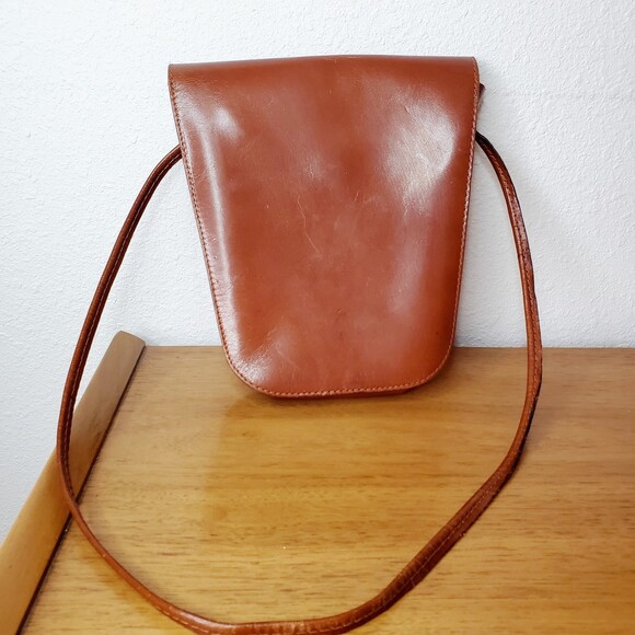 VTG 90s Cognac Brown Leather Shoulder Bag Purse Boho Western Made in Italy - Picture 2 of 12